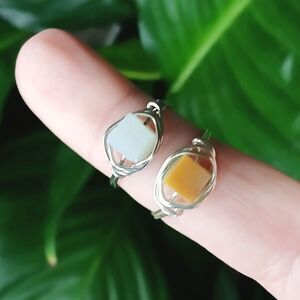 Amazonite Crystal Wire Wrapped Ring, Silver Size 8 Boho Chic Statement Artisan